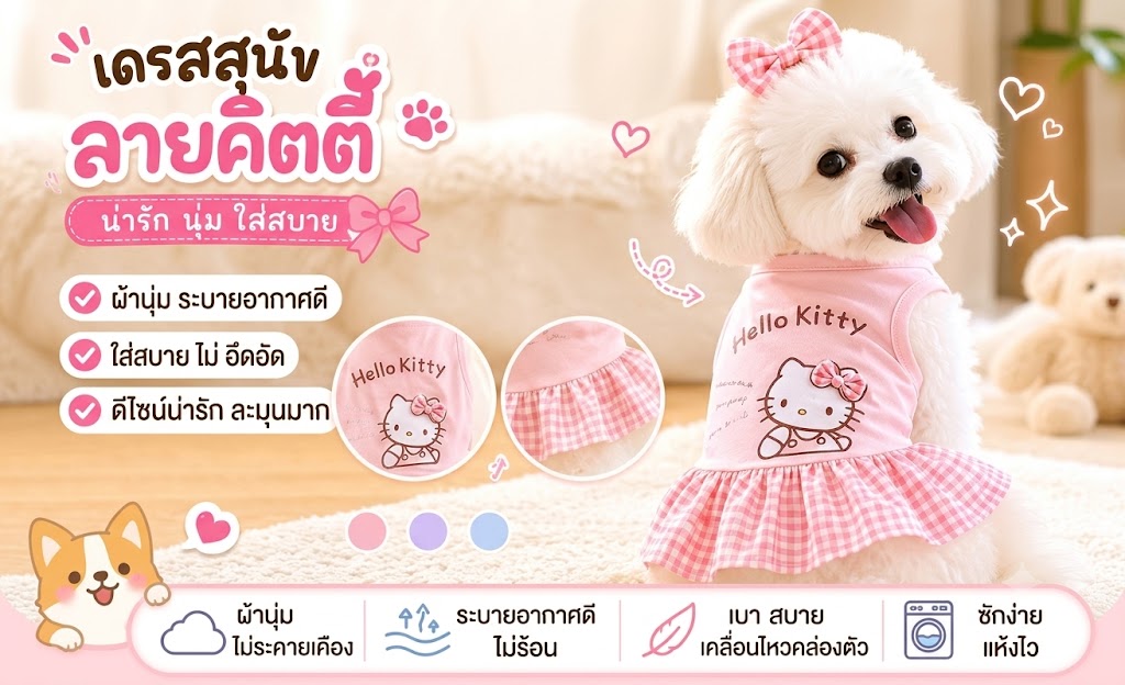 Hello Kitty Sweet Pet Vest Skirt Cat Dog Spring Summer Style
