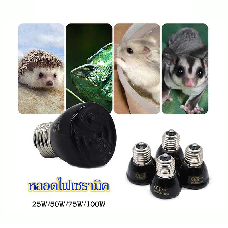หลอดไฟเซรามิค หลอดไฟขั้ว E27 สีดำ หลอดไฟให้ความร้อน ไฟให้ความร้อน​สำหรับเต่าบกสัตว์เลื้อยคลานกกลูกนก
