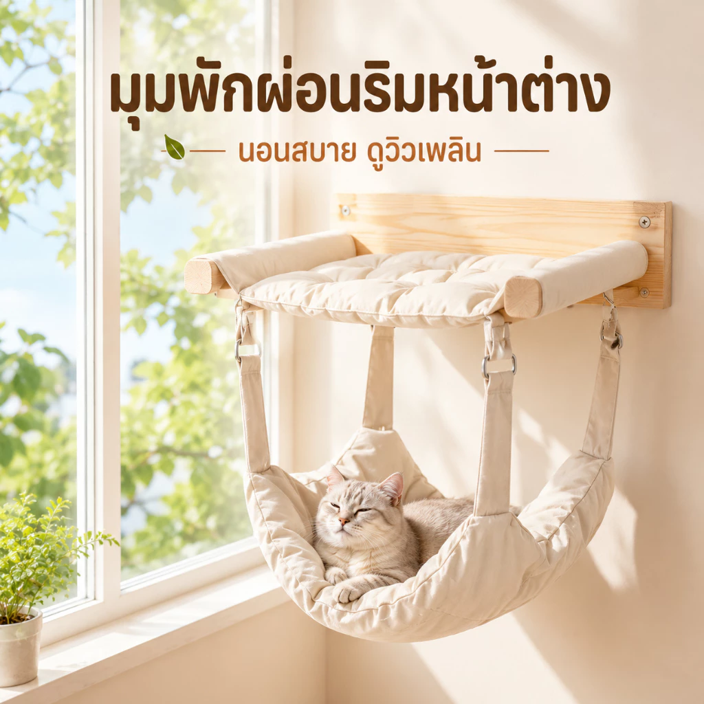 เปลแมวแขวน 2 ชั้น เปลแมวติดผนัง ไม้เนื้อแข็ง ถอดประกอบได้ เตียงแมวแขวน ผ้าระบายอากาศ ติดตั้งง่าย รับน้ำหนัก 28 กก. ภาพที่ 4