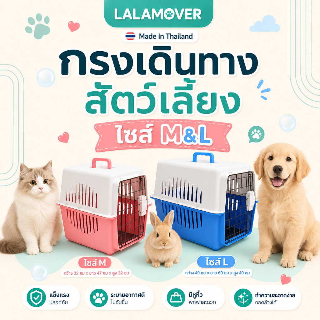 Lalamover กล่องเดินทางสัตว์เลี้ยง กรงหิ้วสัตว์เลี้ยง ผลิตในประเทศไทย รับประกันสินค้า มีแผ่นปูพื้น ภาพที่ 2