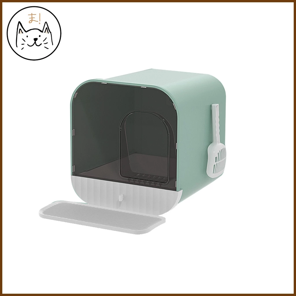 KUMAま ห้องน้ำแมว Minimal Design ห้องน้ำใหญ่ แบบลิ้นชัก เก็บกลิ่น มินิมอลสไตล์ พร้อม แผ่นดักทราย & ที่ตักทรายแมว ในเซ็ท ภาพที่ 3