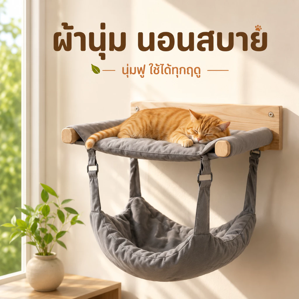 เปลแมวแขวน 2 ชั้น เปลแมวติดผนัง ไม้เนื้อแข็ง ถอดประกอบได้ เตียงแมวแขวน ผ้าระบายอากาศ ติดตั้งง่าย รับน้ำหนัก 28 กก. ภาพที่ 2