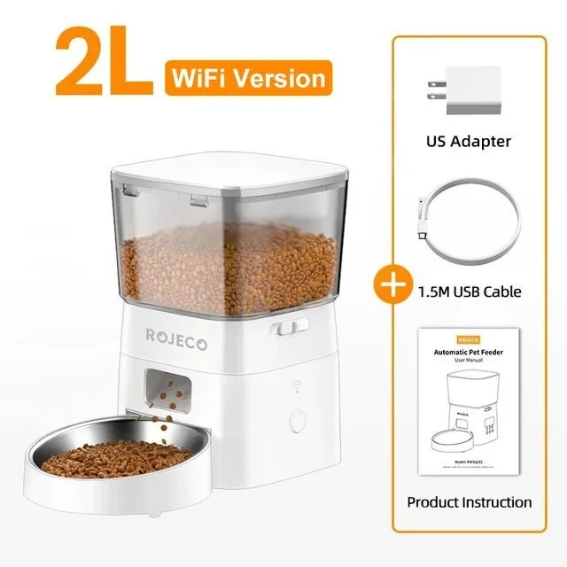 Rojeco เครื่องให้อาหารแมวอัตโนมัติ ปุ่มกด WIFI ควบคุมอัจฉริยะ ขนาด 2 ลิตร ภาพที่ 5