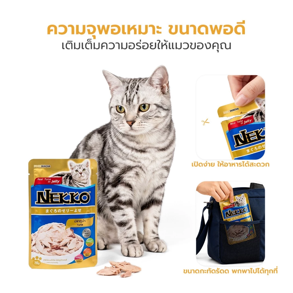 Nekko Pouch เน็กโกะ อาหารเปียกแมวโตเนื้อเจลลี่ 70 กรัม แบบซอง 1 โหล / 4 โหล Petus Kingkaew ภาพที่ 3