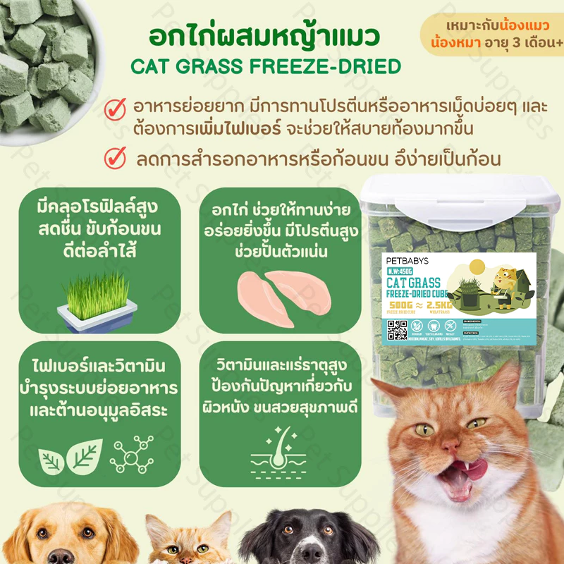 หญ้าแมวฟรีซดราย ขนมแมว 640กรัม ขนมหญ้าแมวบำรุงขน อกไก่ผสมต้นอ่อนข้าวสาลีฟรีซดราย โปรตีนสูง ภาพที่ 4