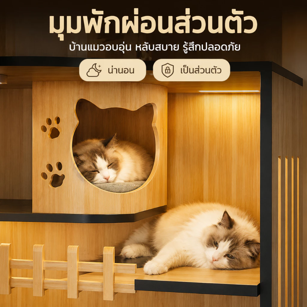 Cat Villa วิลล่าแมว บ้านแมว คอนโดแมว บ้านแมว กรงแมว ระบายอากาศได้ดี ไม่ร้อน กรงแมว กรงแมวแบบใหญ่ๆ ภาพที่ 4