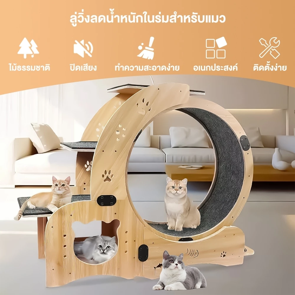 ลู่วิ่งสำหรับแมว ลู่วิ่งไม้สำหรับสัตว์เลี้ยง ลู่วิ่งสำหรับสัตว์เลี้ยง พร้อมที่นอนแมว ปีนป่ายได้ ภาพที่ 2