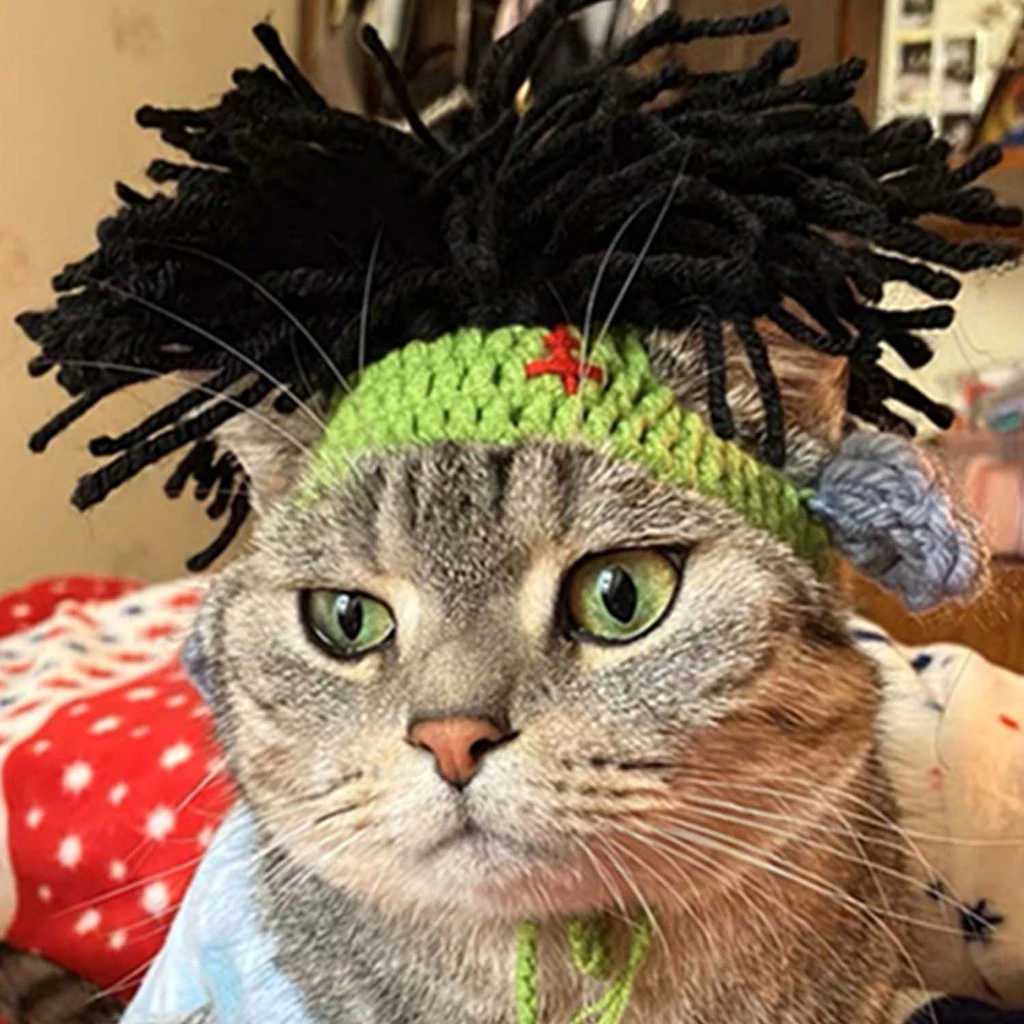 yoyopet : Headband หมวกถักไหมพรม ที่คาดผมสัตว์เลี้ยง หมวกเรกเก้ สำหรับแมวสายเขียว หมวกแฟชั่น ภาพที่ 5
