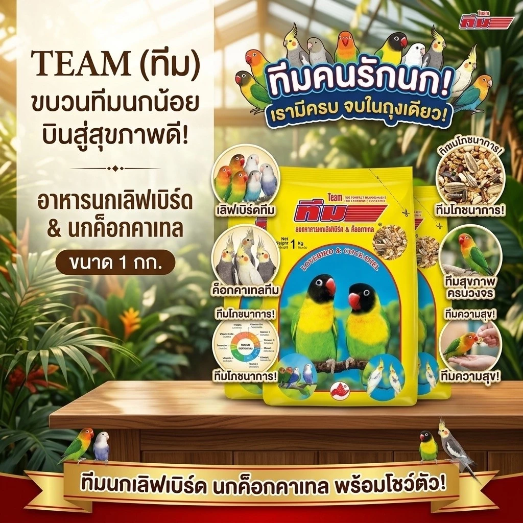 ทีมอาหารนกเลิฟเบิร์ด นกค็อกคาเทล อาหารนกเลิฟเบิร์ด อาหารนกค็อกคาเทล ขนาด 1 กก. ภาพที่ 2