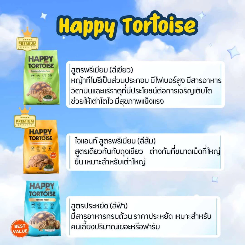 Happy Tortoise (ถุงฟ้า) อาหารเต่าบก สูตรประหยัด สารอาหารครบถ้วน เหมาะสำหรับเลี้ยงจำนวนเยอะหรือฟาร์ม ภาพที่ 2