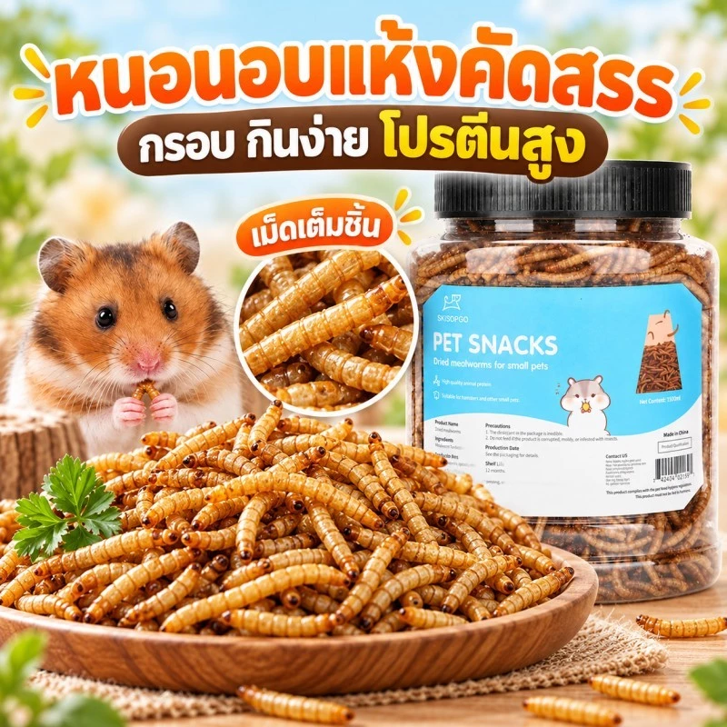 หนอนอาหาร หนอนอาหารแห้ง หนอนอบแห้ง หนอนนก อาหารหนูแฮมเตอร์ 1500ML หนูแฮมสเตอร์/นก ภาพที่ 2